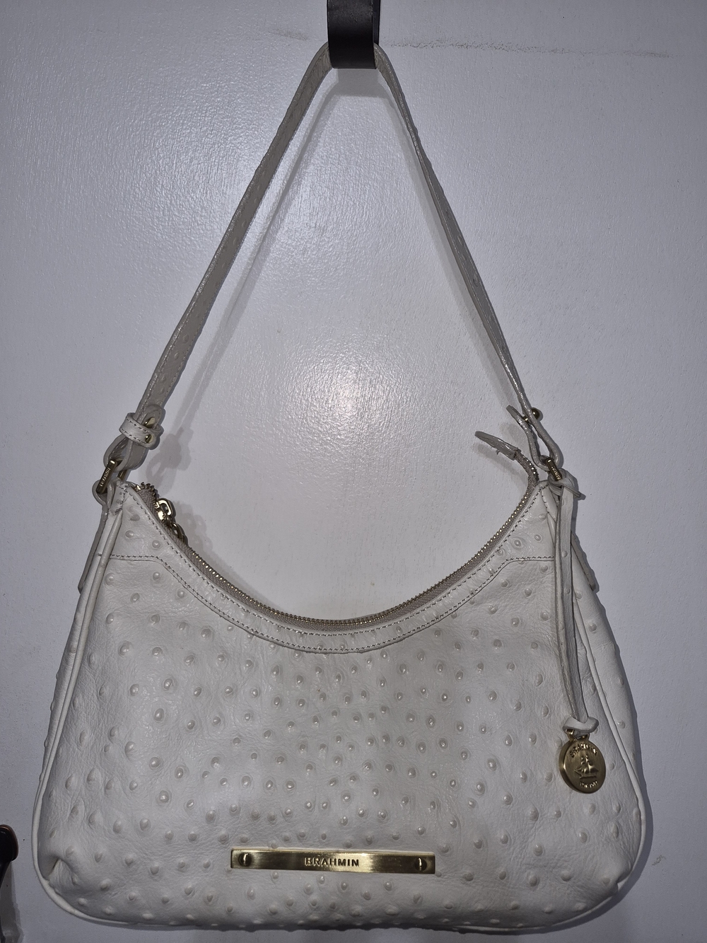 Brahmin White Croc-Embossed Leather Shoulder Bag